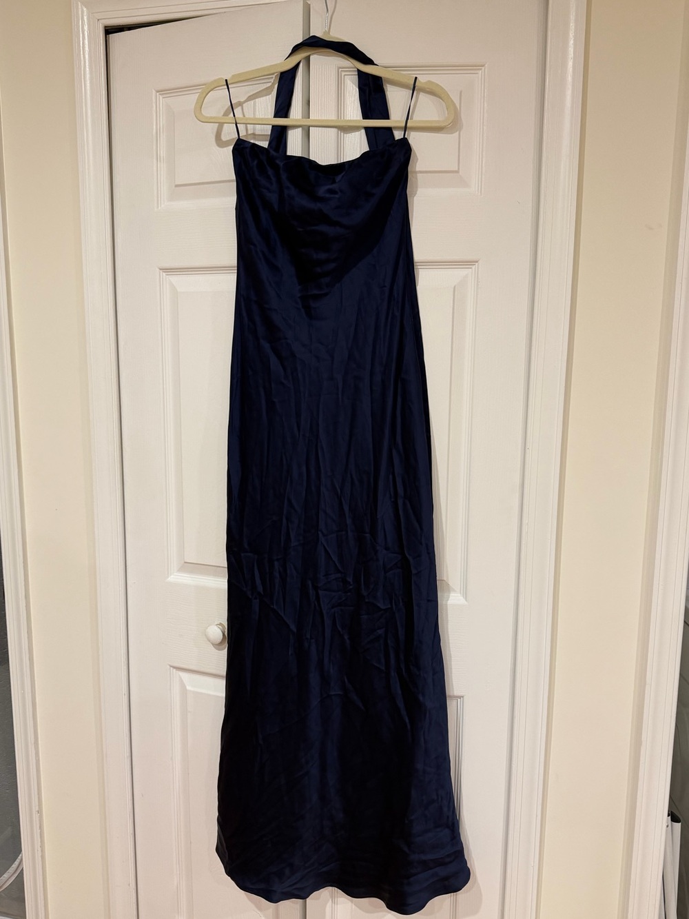 Reformation Navy Blue Strapless Satin Gown - Picture 8 of 9